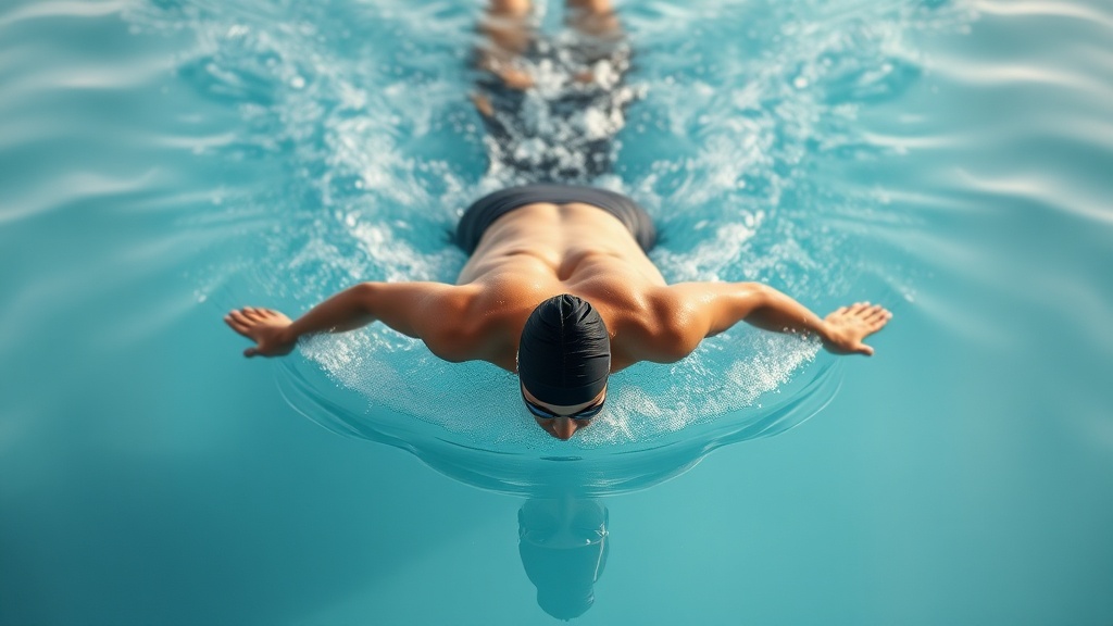 수평 뜨기 자세를 유지하며 물의 저항을 최소화하고 있는 수영 선수의 스트림라인 모습